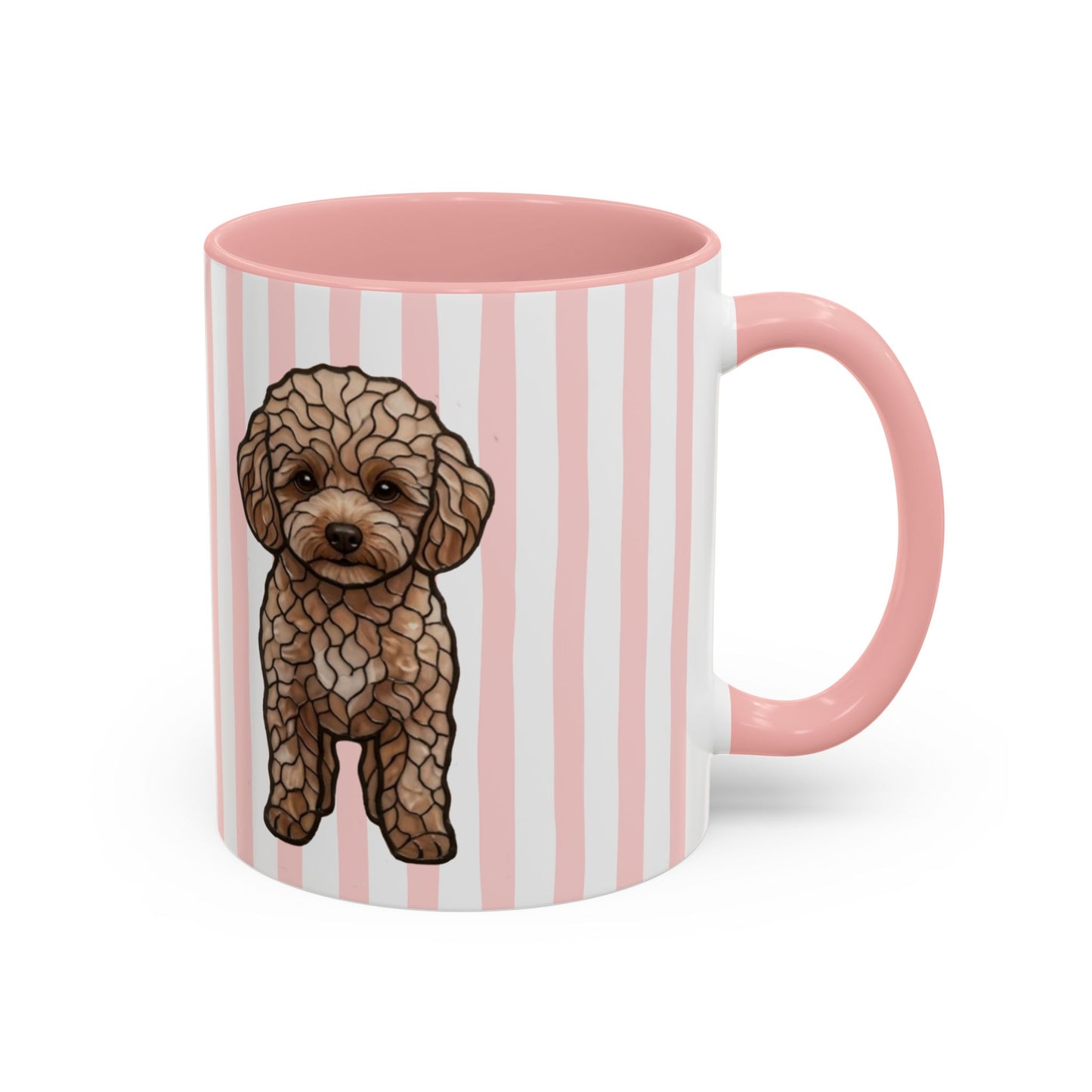 Cute Light Pink Striped Toy Poodle Ceramic Cup