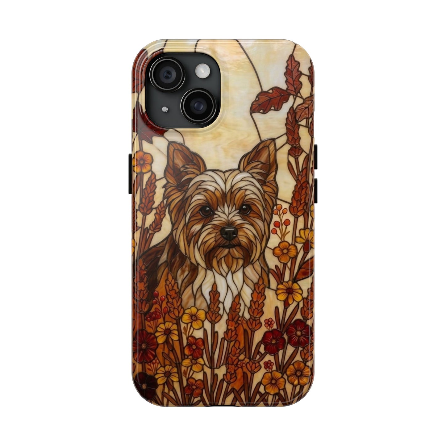 Yorkie Stained Glass Style Tough Case — Autumn Warmth Theme