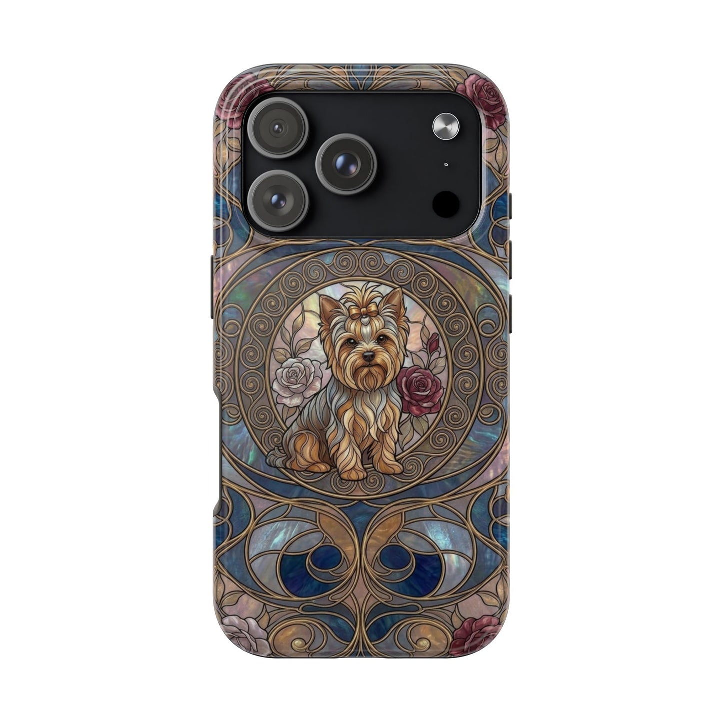 Yorkie Stained Glass Style Midnight Rose Tough Phone Case