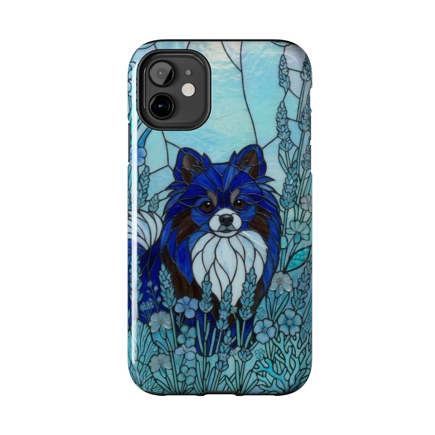 Phone case with a blue fox design on a white background