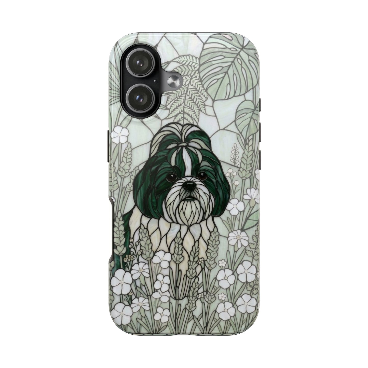 Shih Tzu Stained Glass Style Tough Case — Botanical Green Theme
