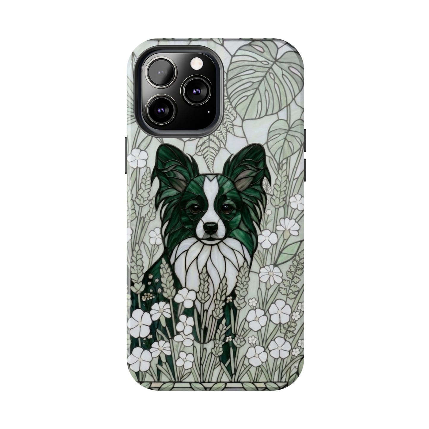 Papillon Stained Glass Style Tough Case — Botanical Green Theme