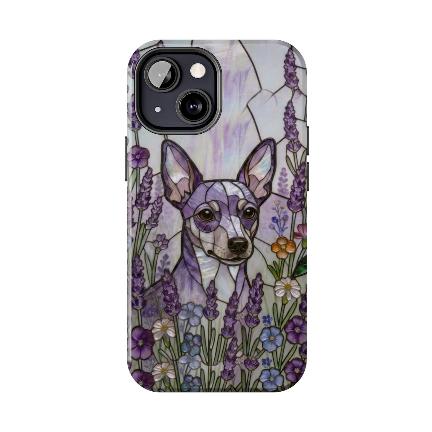 Mini Pinscher Stained Glass Style Tough Case — Lavender Floral Theme