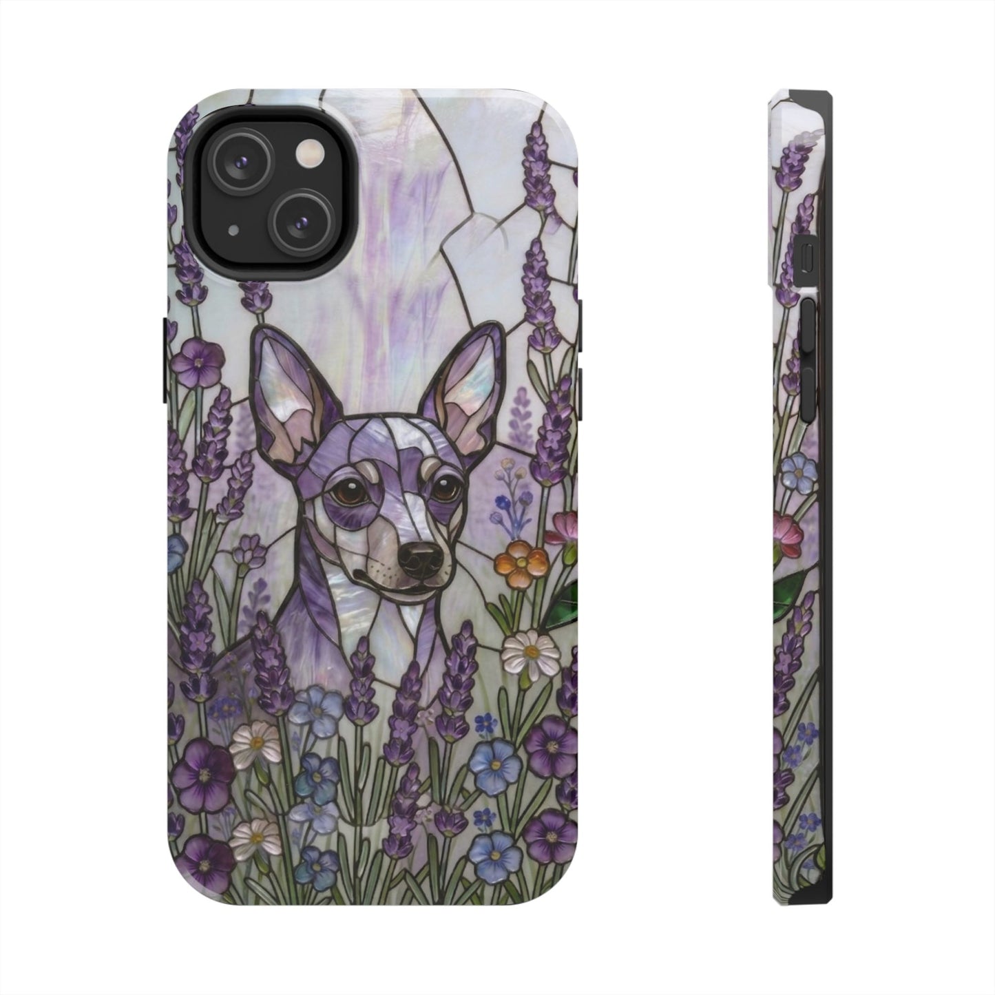 Mini Pinscher Stained Glass Style Tough Case — Lavender Floral Theme