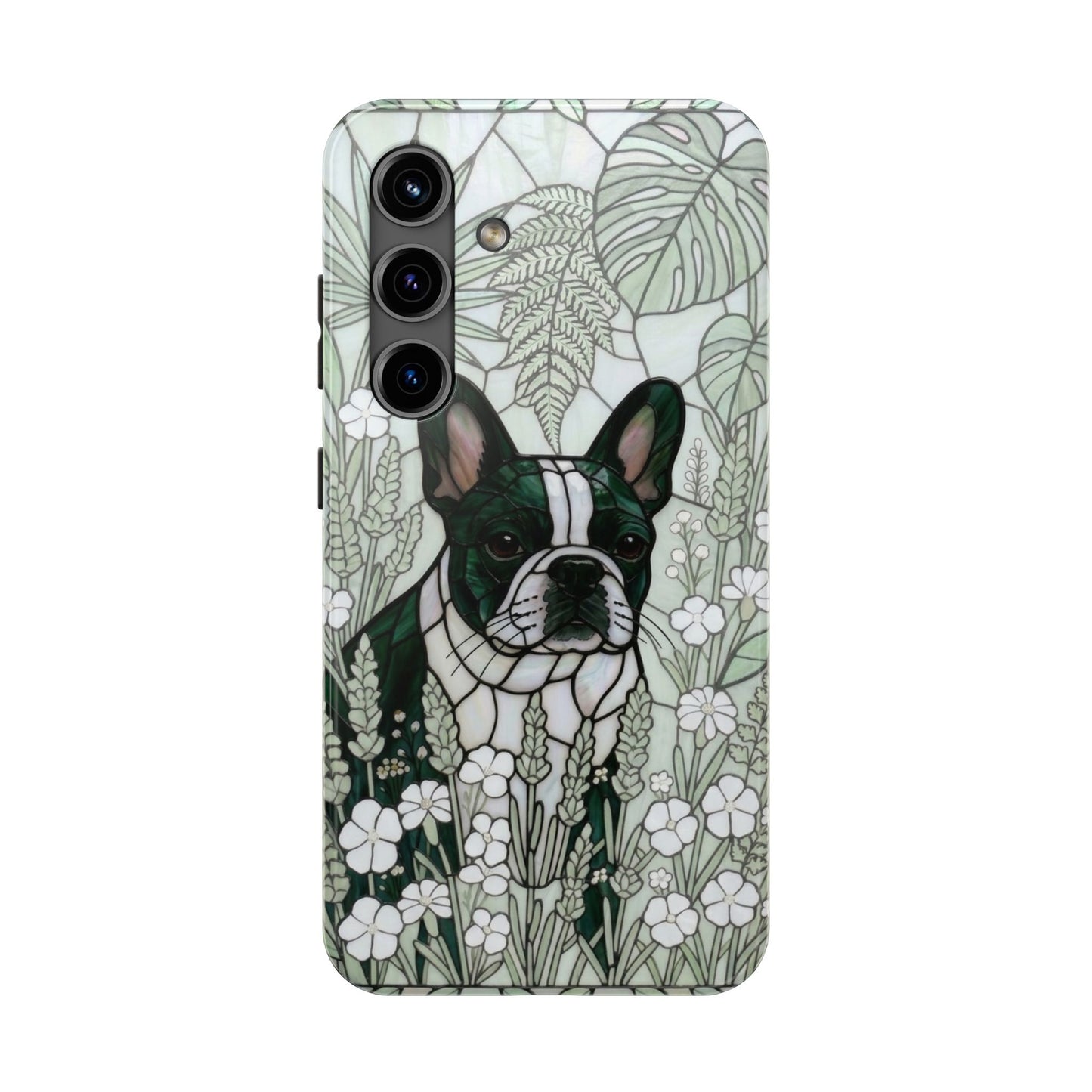 Frenchie Stained Glass Style Tough Case — Botanical GreenTheme
