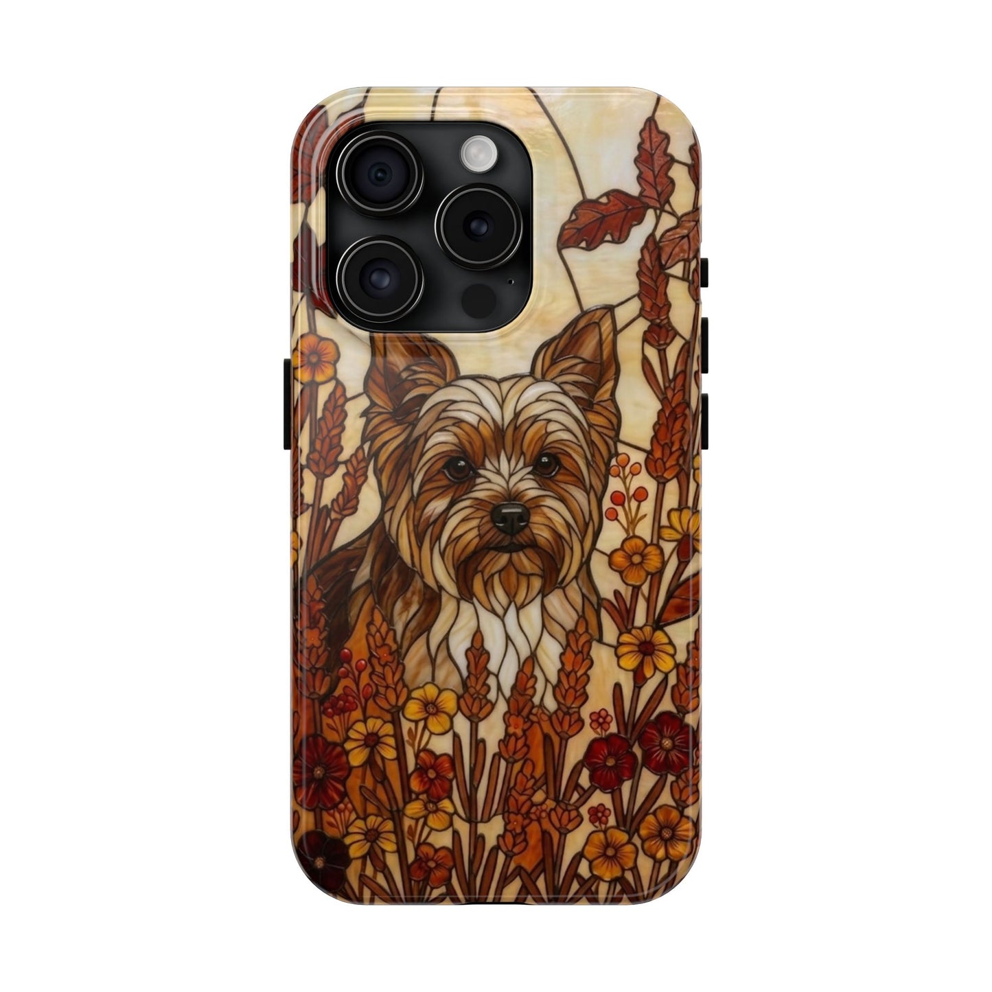 Yorkie Stained Glass Style Tough Case — Autumn Warmth Theme