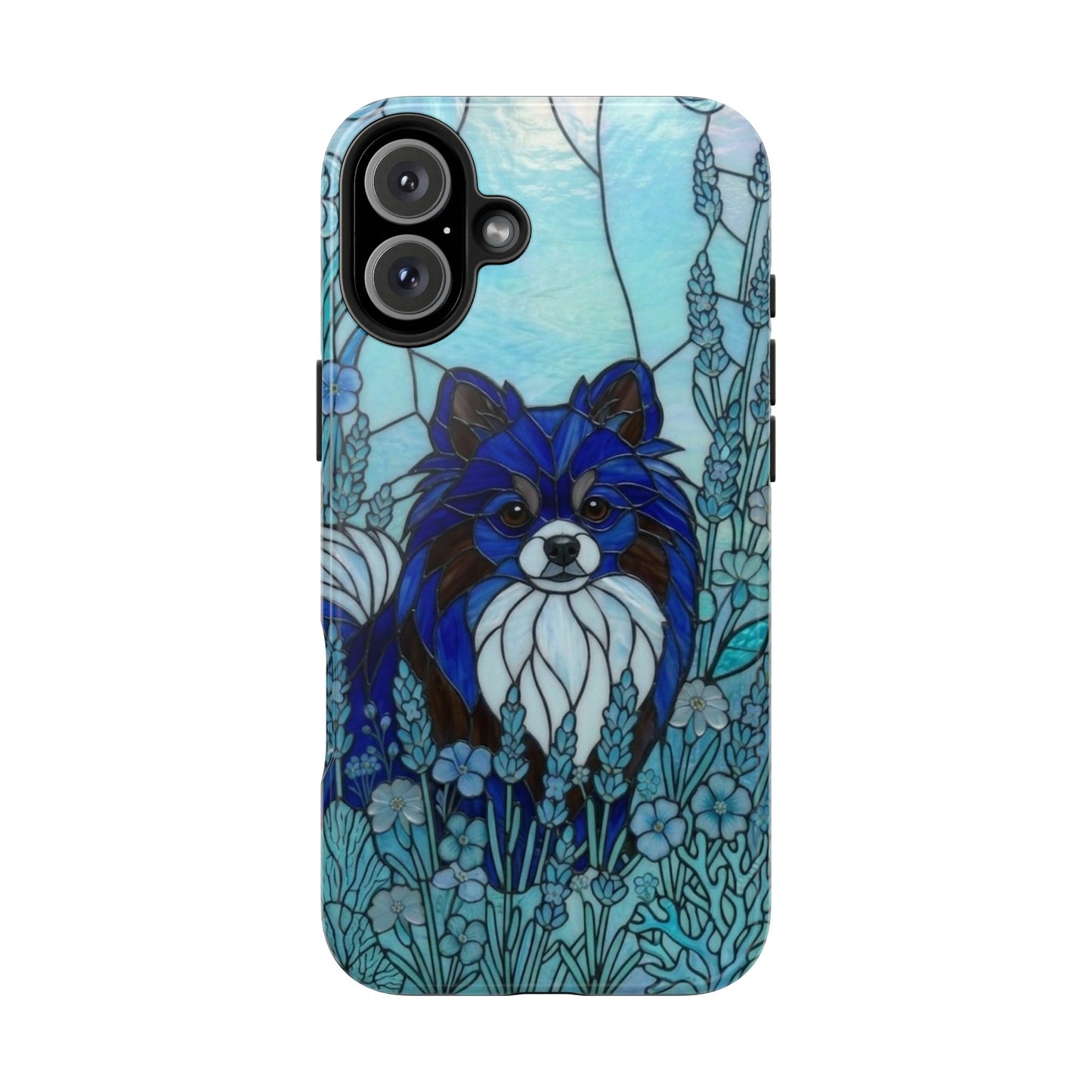 Pomeranian Stained Glass Style Tough Case — Ocean Blue Theme