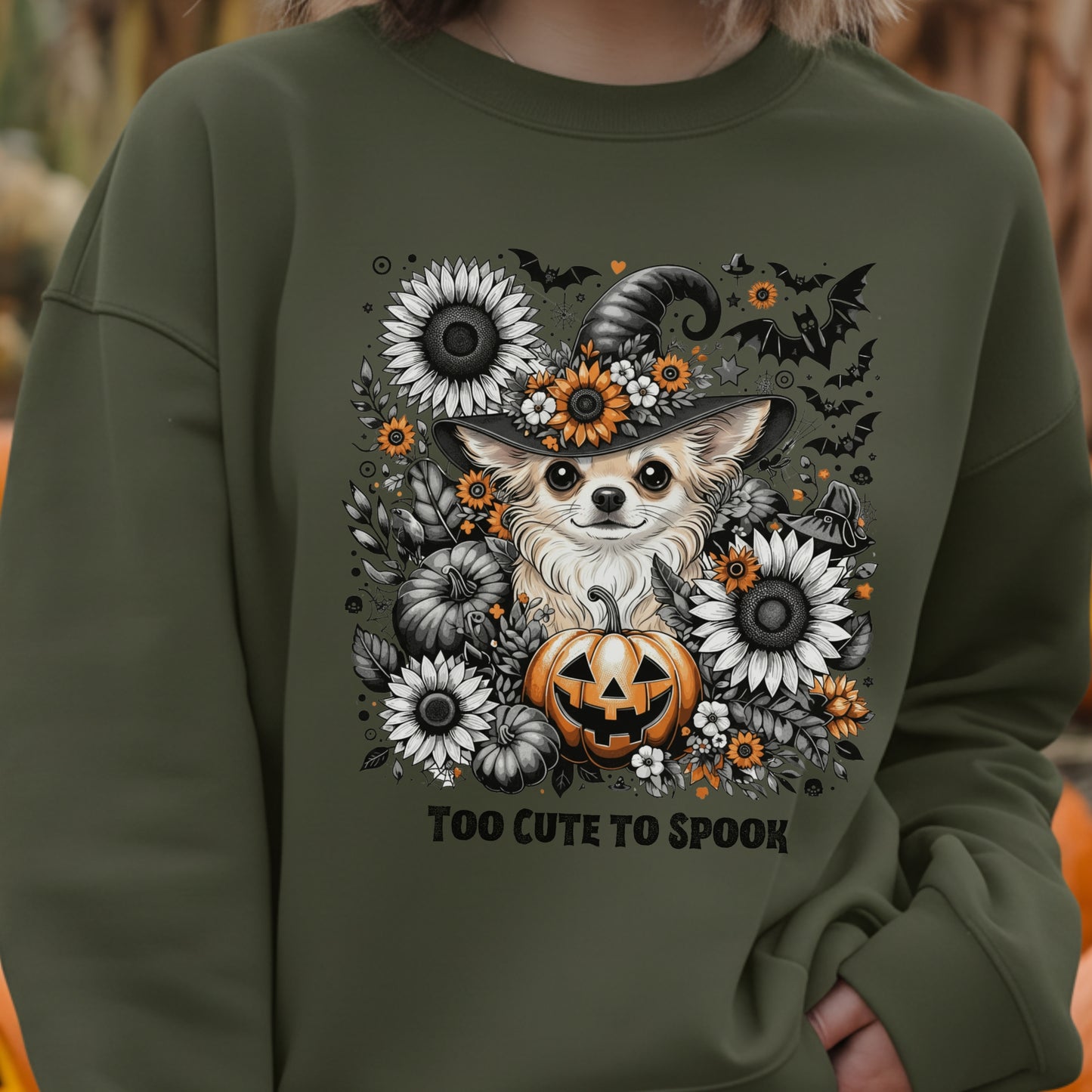 Too Cute to Spook – Halloween Chihuahua Unisex Premium Sweatshirt