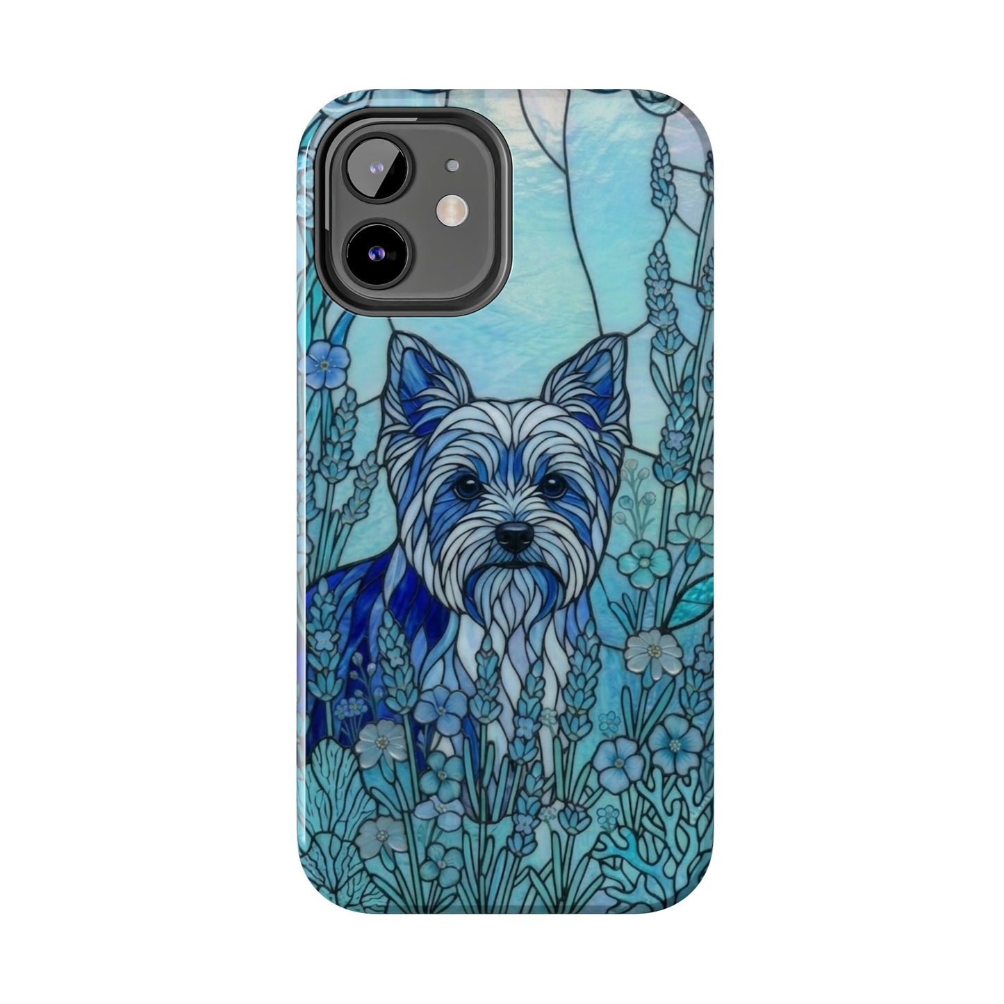 Yorkie Stained Glass Style Tough Case — Ocean Blue Theme