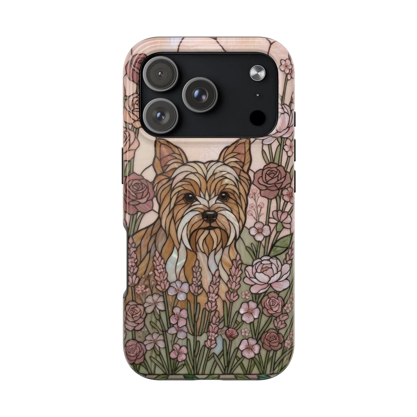 Yorkie Stained Glass Style Tough Case — Rose Garden Theme