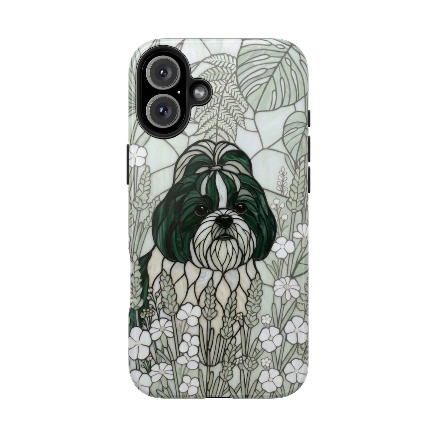 Shih Tzu Stained Glass Style Tough Case — Botanical Green Theme