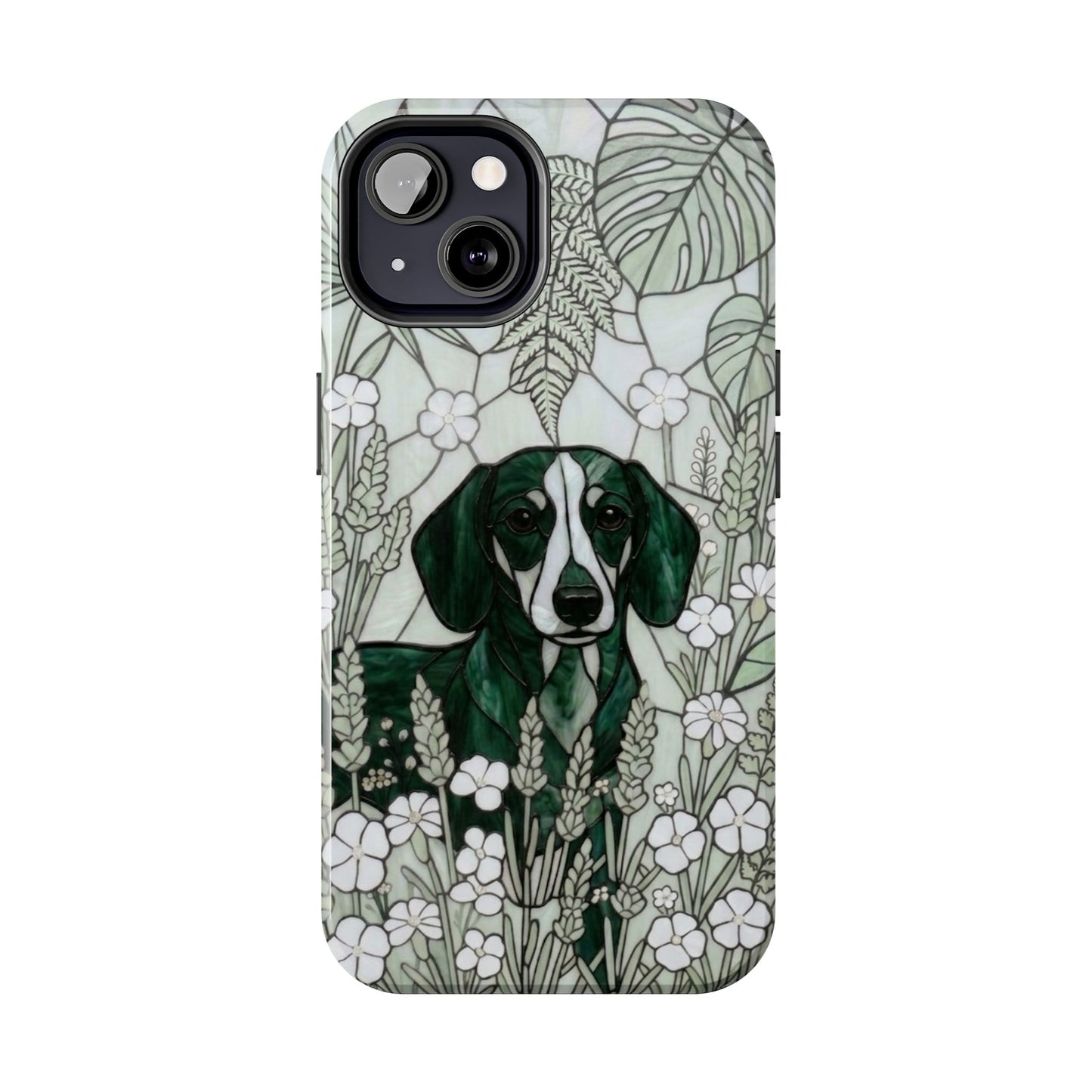 Dachshund Stained Glass Style Tough Case — Botanical Green Theme