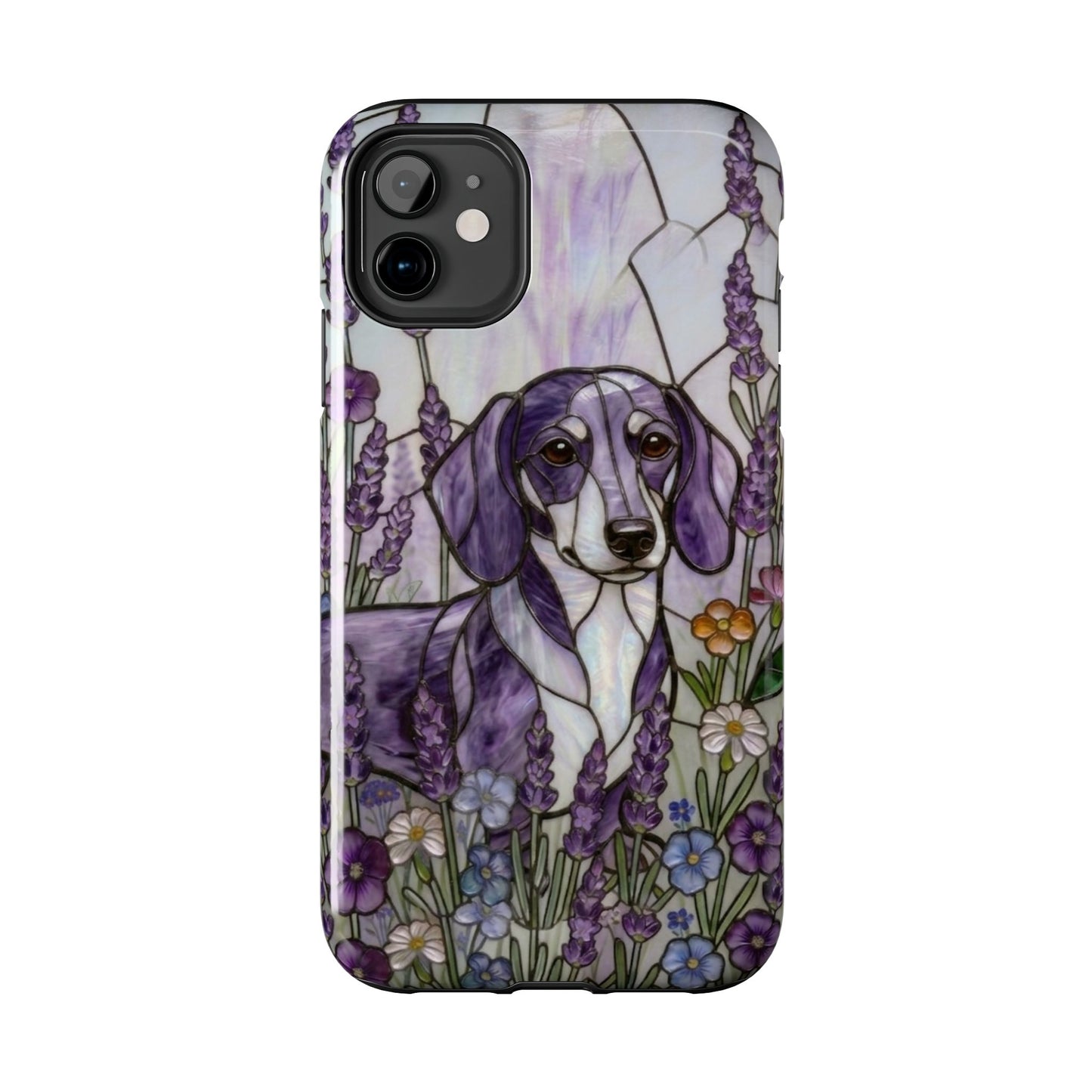 Dachshund Stained Glass Style Tough Case — Lavender Floral Theme