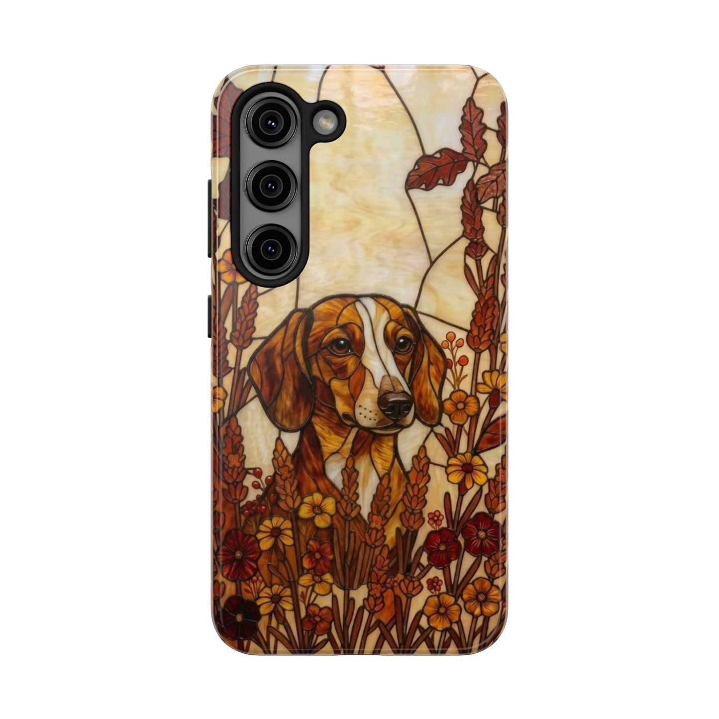 Dachshund Stained Glass Style Tough Case — Autumn Warmth Theme