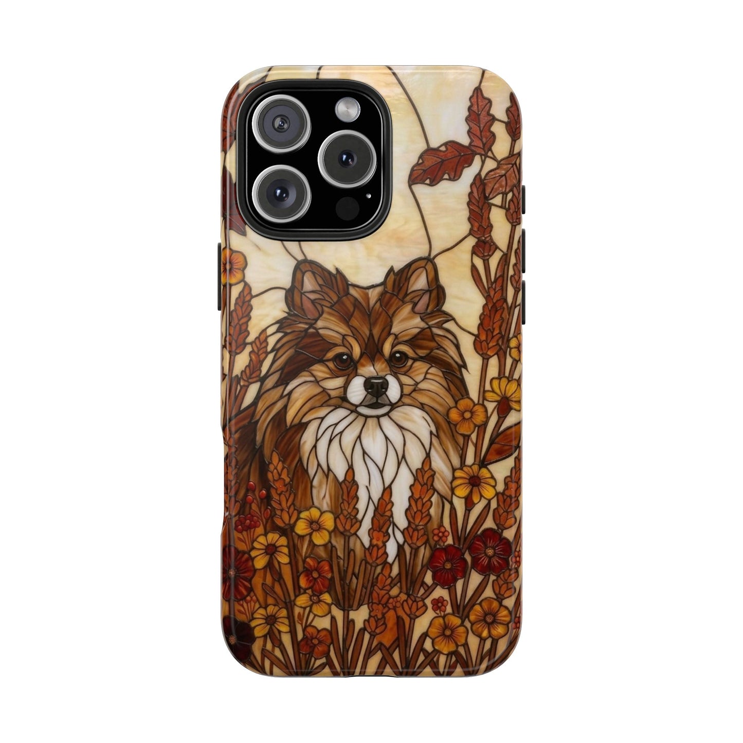 Pomeranian Stained Glass Style Tough Case — Autumn Warmth Theme