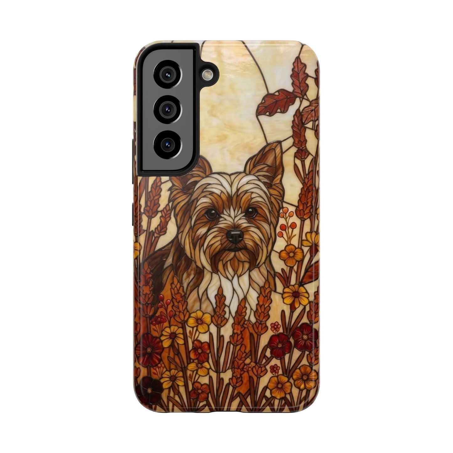 Yorkie Stained Glass Style Tough Case — Autumn Warmth Theme