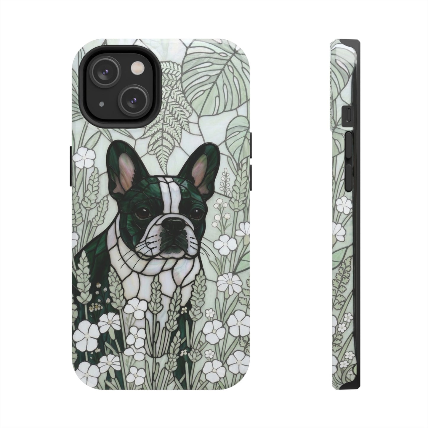 Frenchie Stained Glass Style Tough Case — Botanical GreenTheme