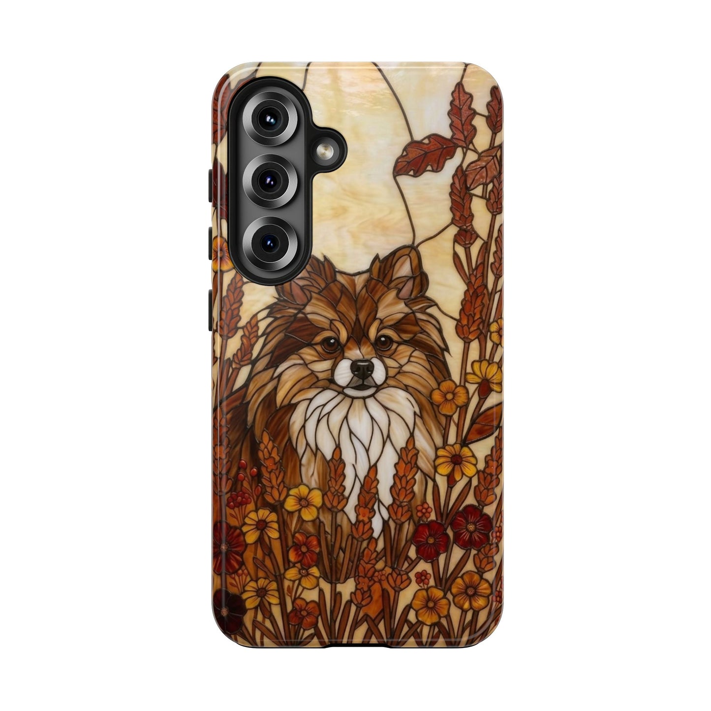 Pomeranian Stained Glass Style Tough Case — Autumn Warmth Theme