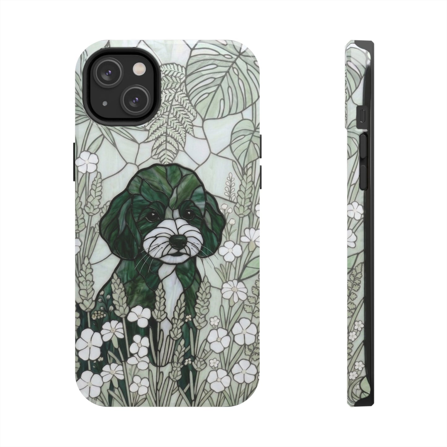 Toy Poodle Stained Glass Style Tough Case — Botanical Green Theme