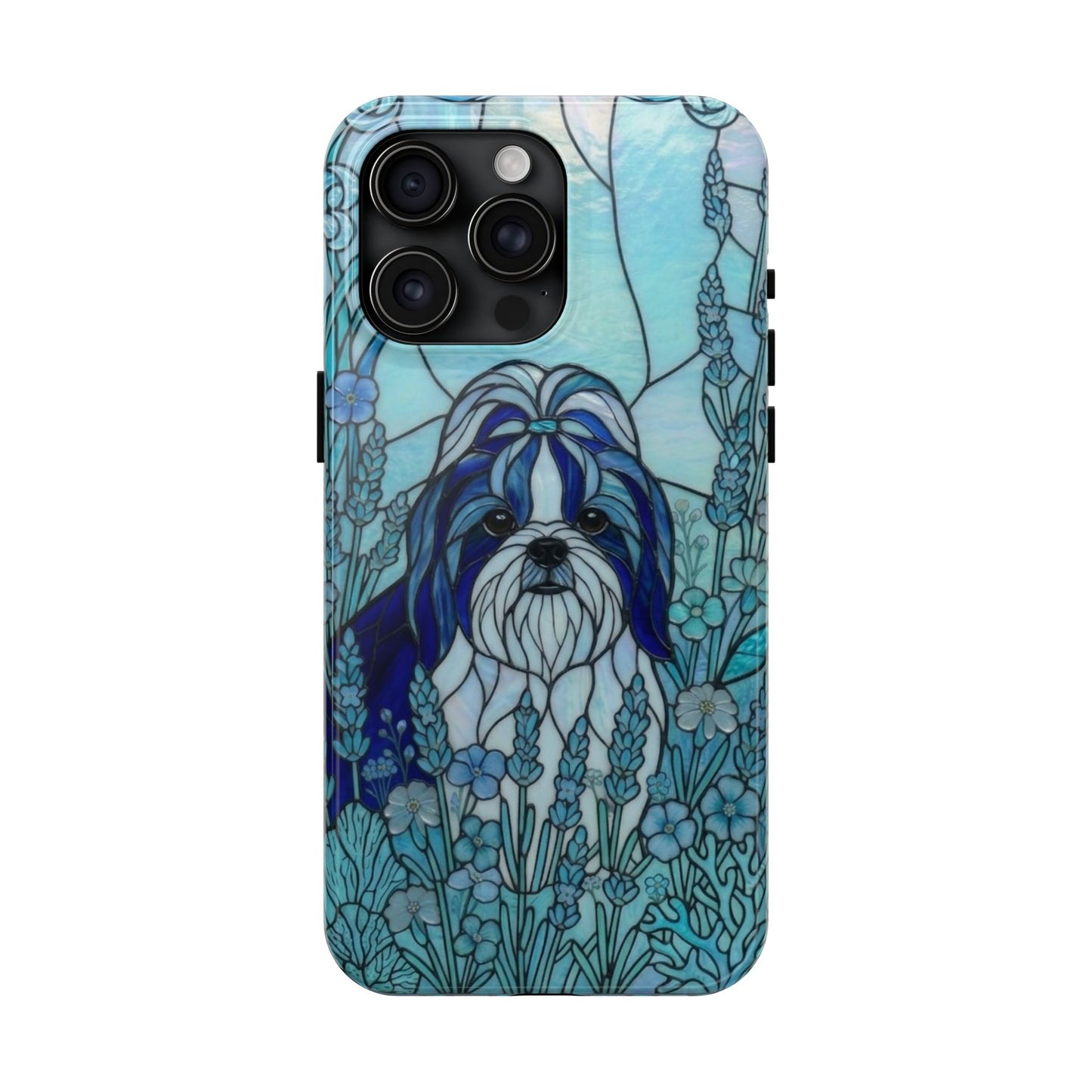 Shih Tzu Stained Glass Style Tough Case — Ocean Blue Theme