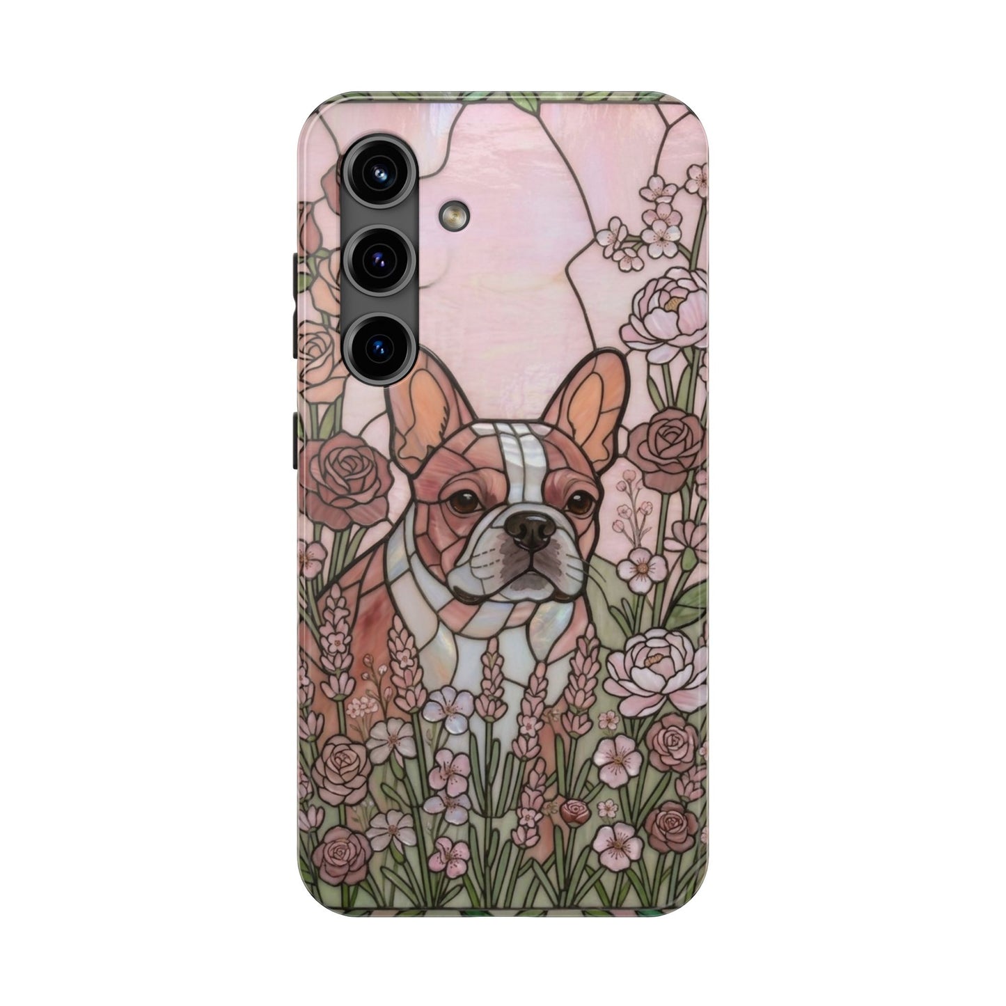 Frenchie Stained Glass Style Tough Case — Rose Garden Theme