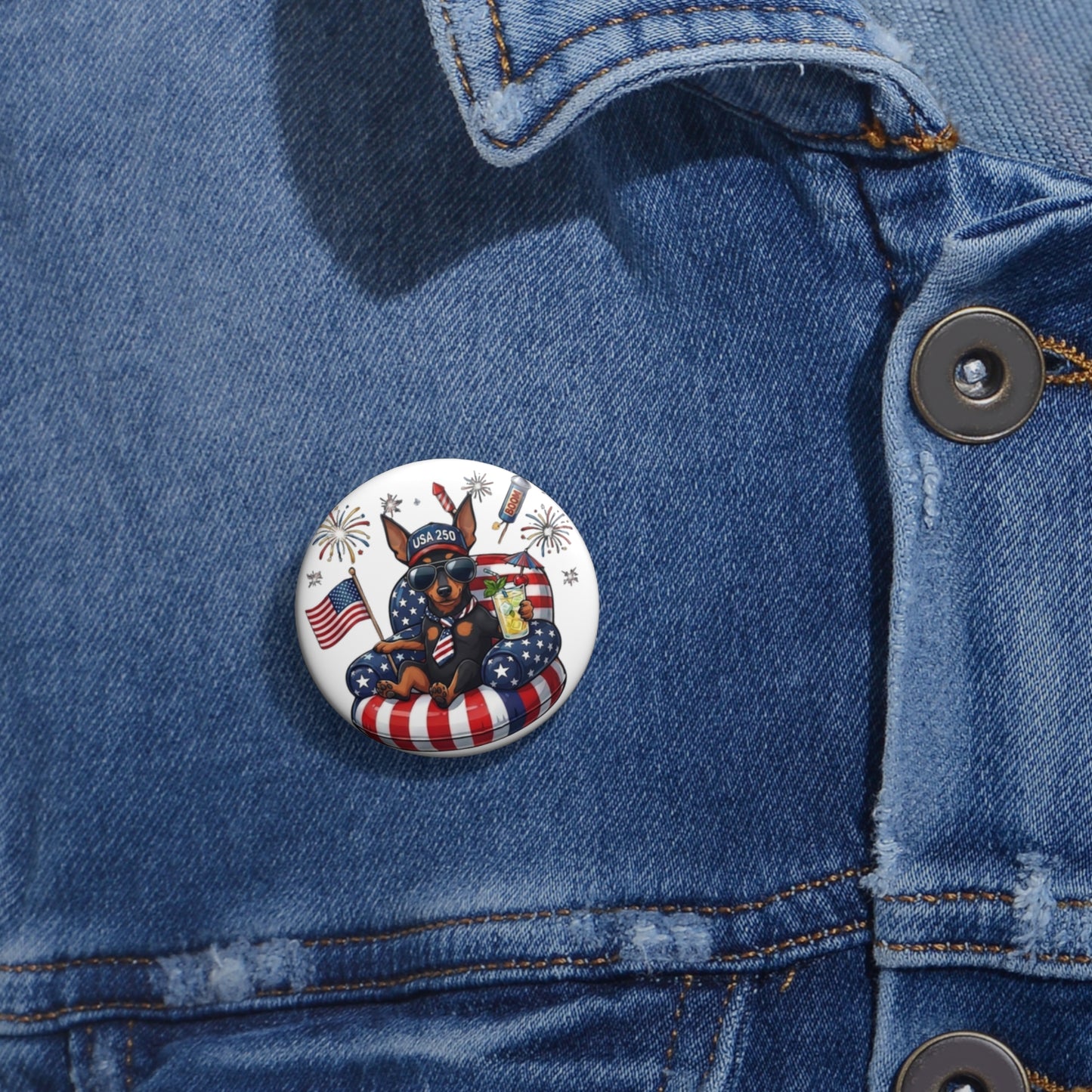 Patriotic Mini Pinscher Pin Button — American Flag Mini Pinscher Lapel Badge
