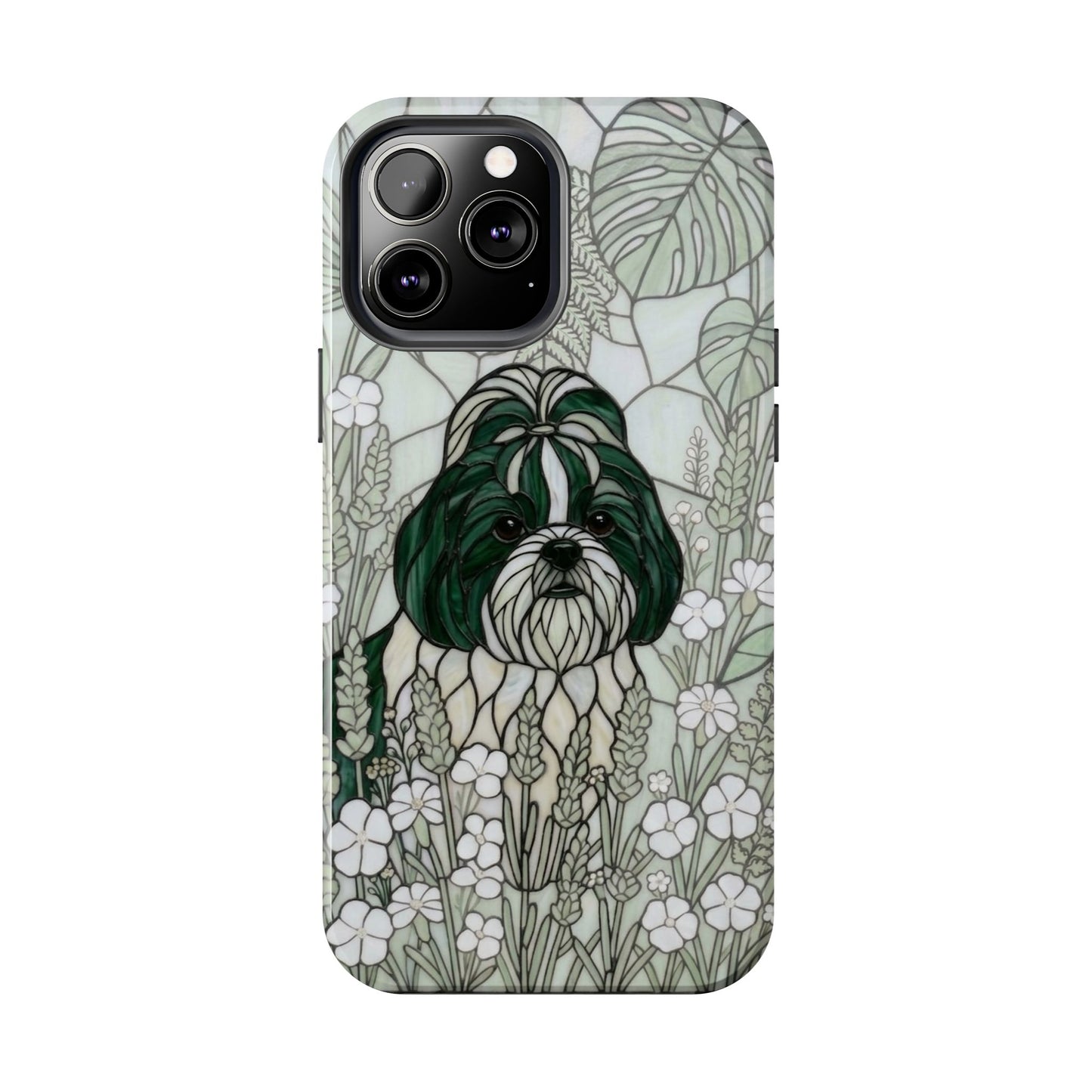 Shih Tzu Stained Glass Style Tough Case — Botanical Green Theme