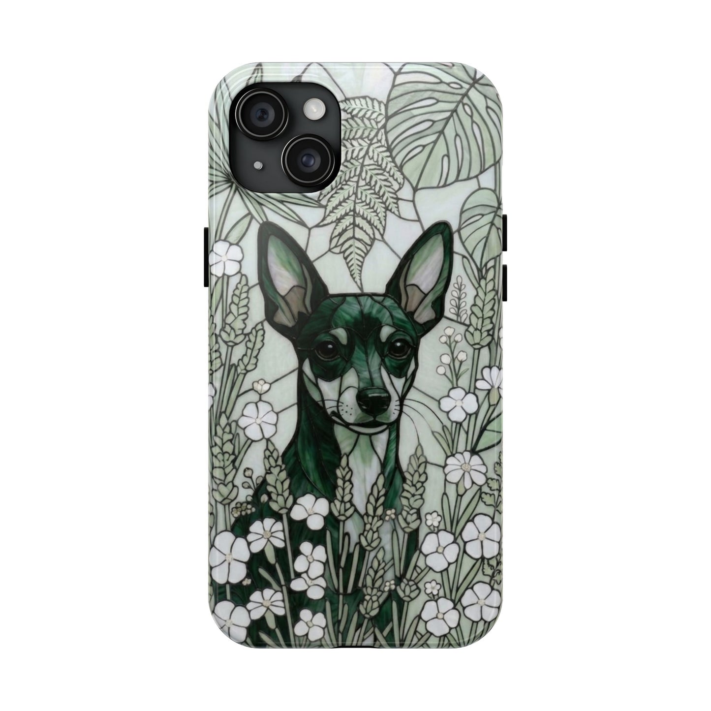 Mini Pinscher Stained Glass Style Tough Case — Botanical Green Theme