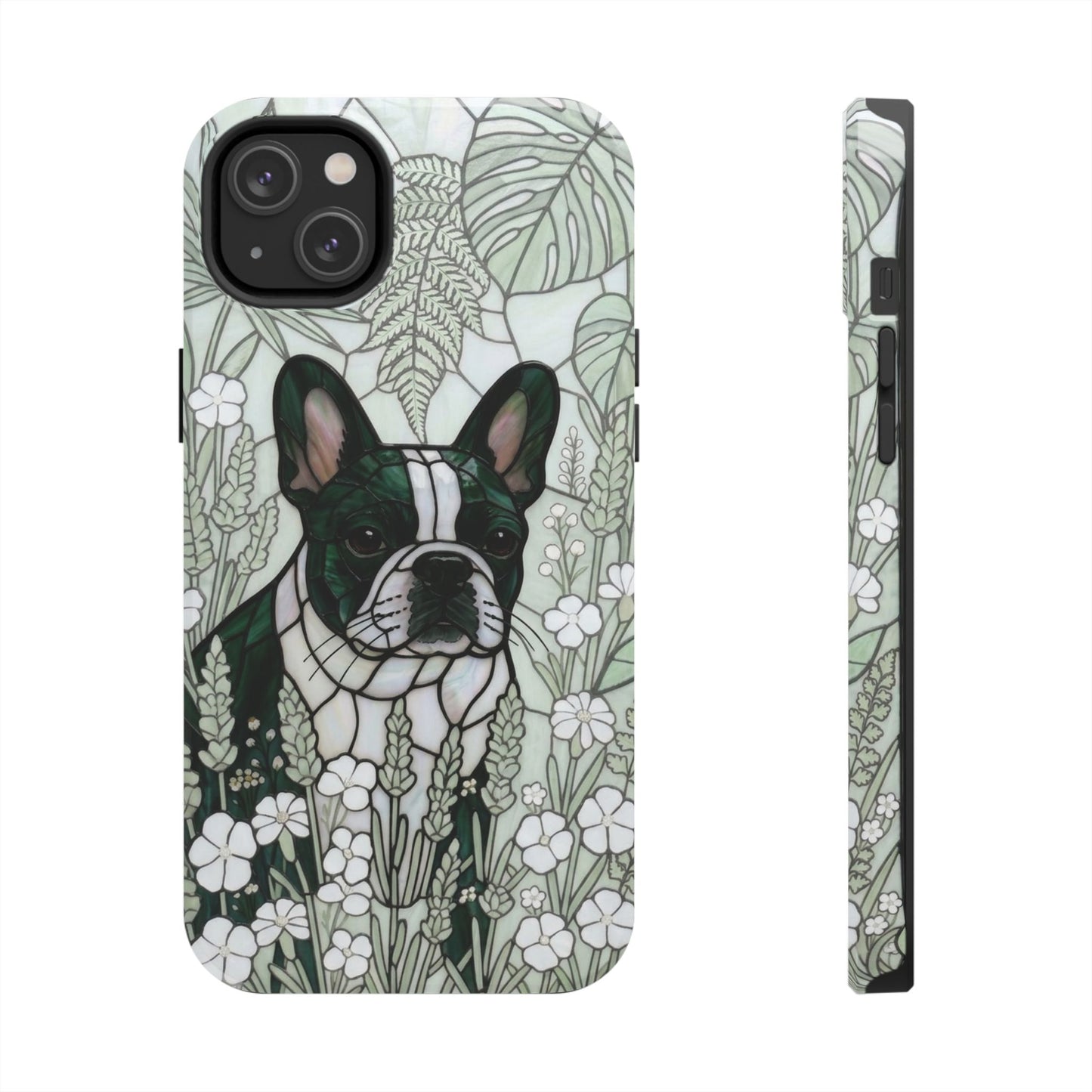 Frenchie Stained Glass Style Tough Case — Botanical GreenTheme