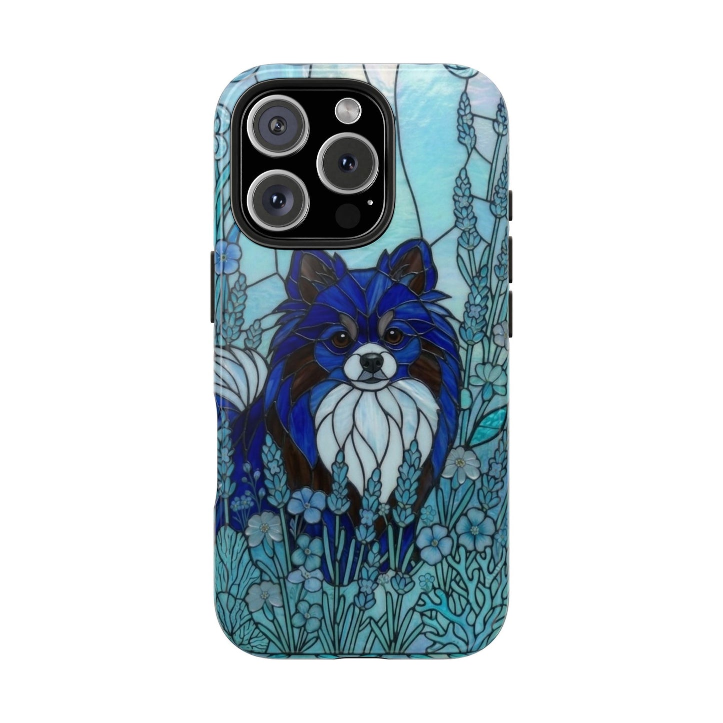 Pomeranian Stained Glass Style Tough Case — Ocean Blue Theme