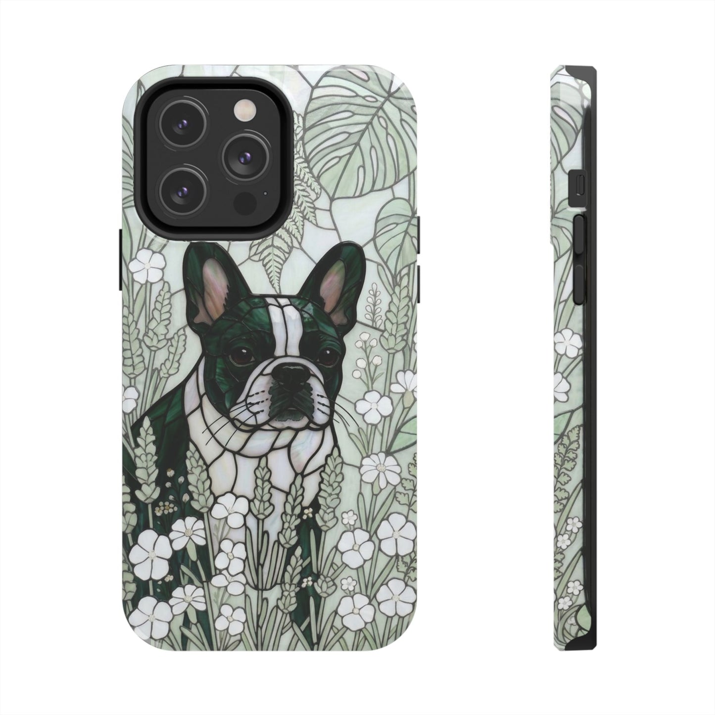 Frenchie Stained Glass Style Tough Case — Botanical GreenTheme