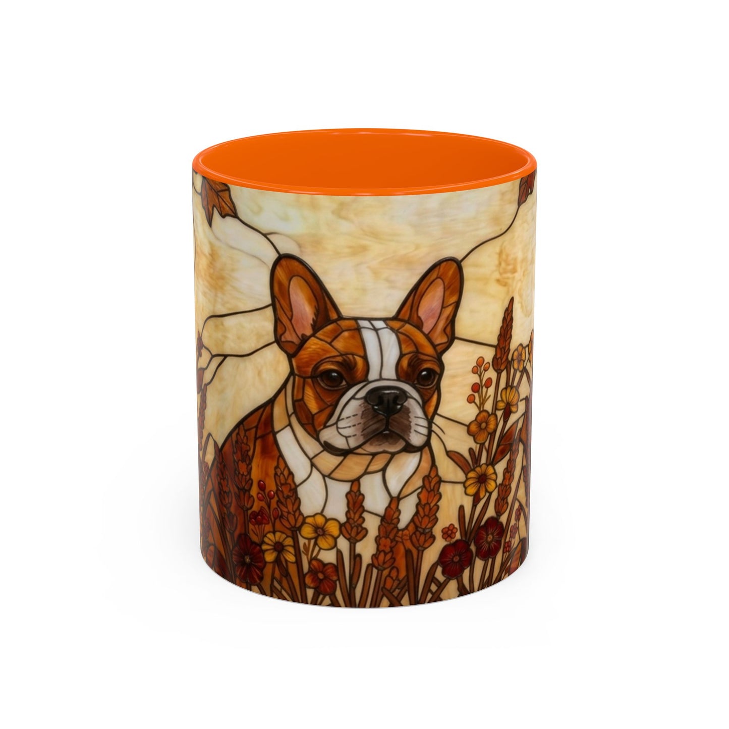 Tumbler with a dog design and orange interior on a white background