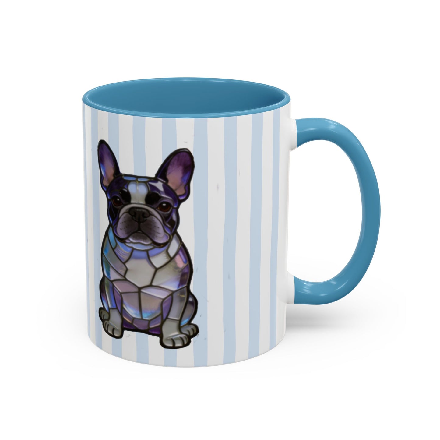 Cute Light Blue Striped Frenchie Ceramic Cup