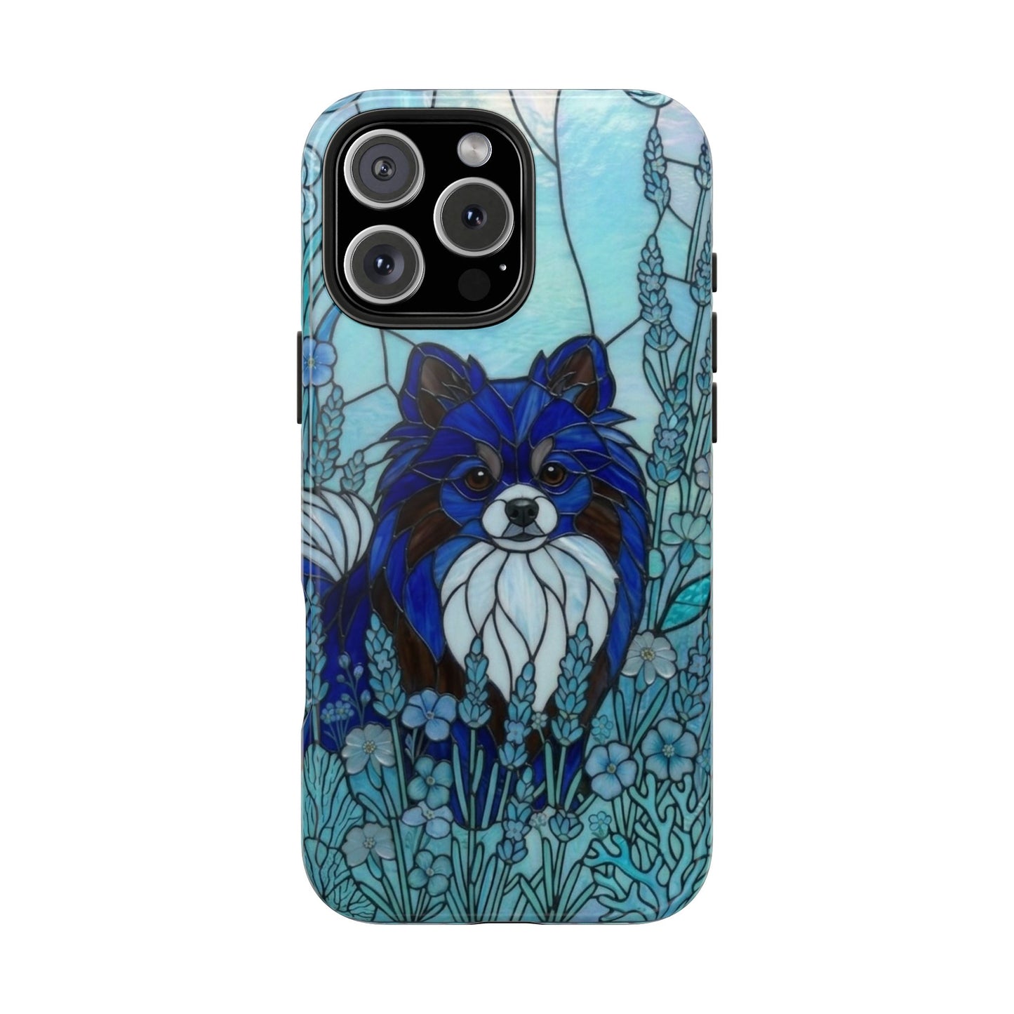 Pomeranian Stained Glass Style Tough Case — Ocean Blue Theme