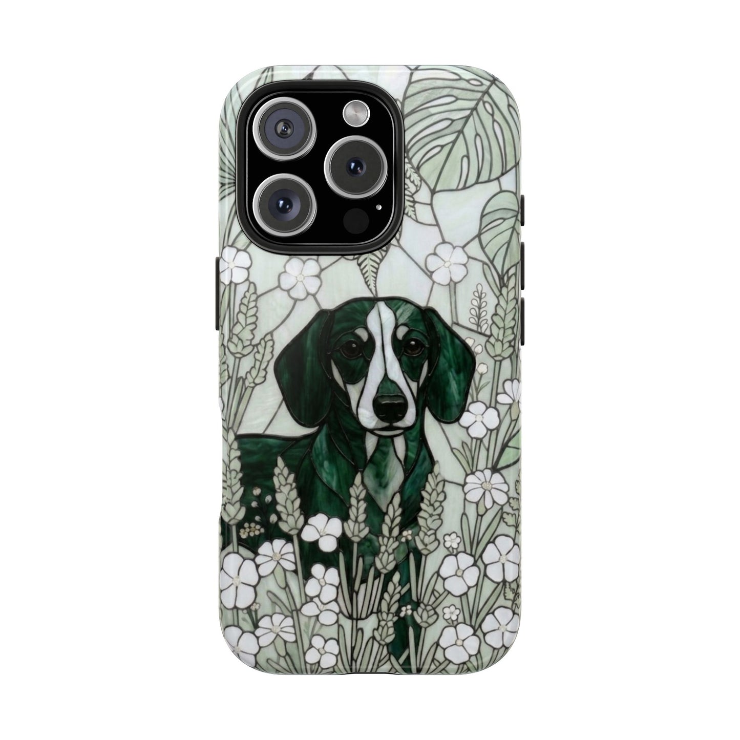 Dachshund Stained Glass Style Tough Case — Botanical Green Theme