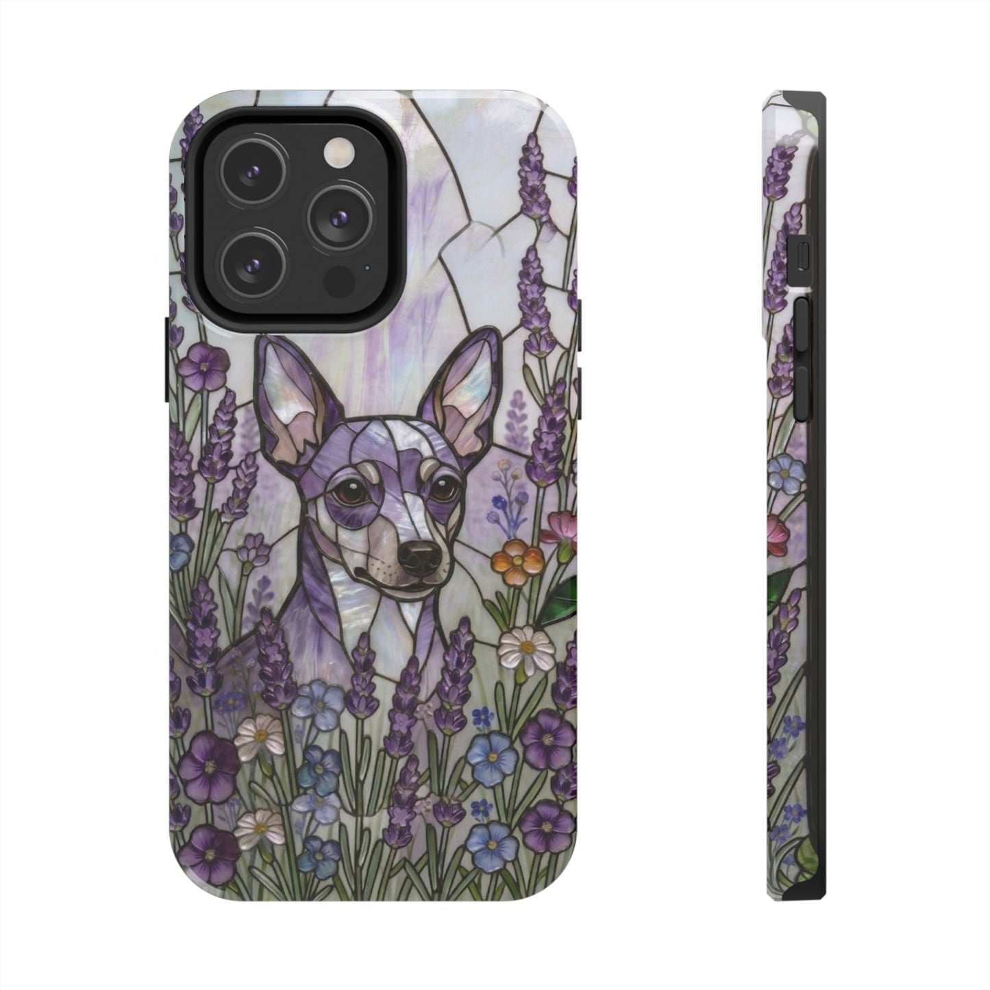 Mini Pinscher Stained Glass Style Tough Case — Lavender Floral Theme