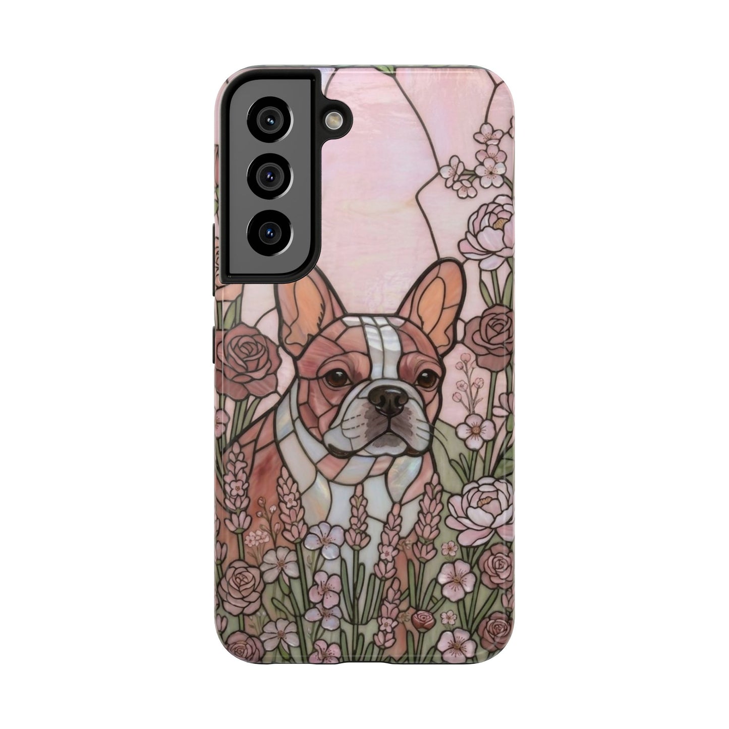 Frenchie Stained Glass Style Tough Case — Rose Garden Theme