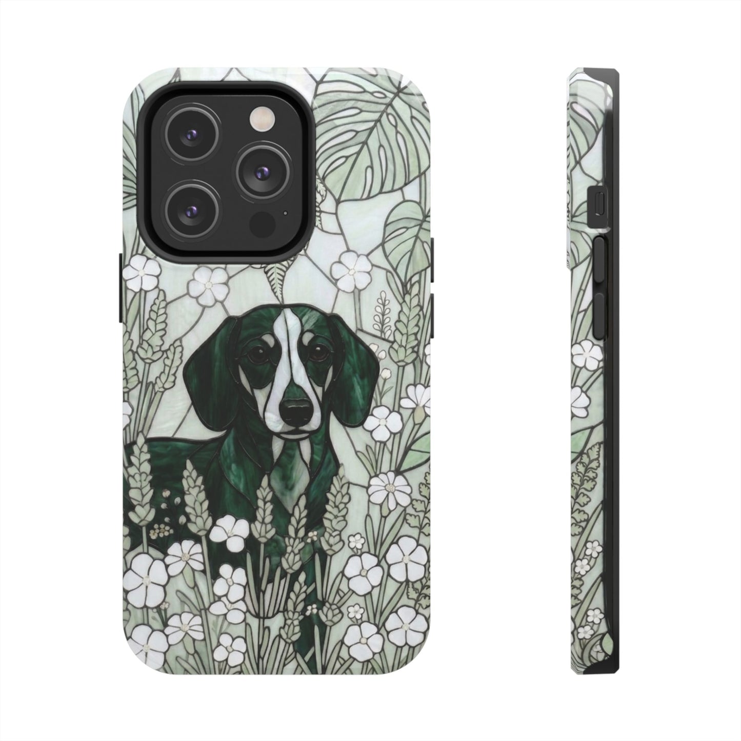 Dachshund Stained Glass Style Tough Case — Botanical Green Theme