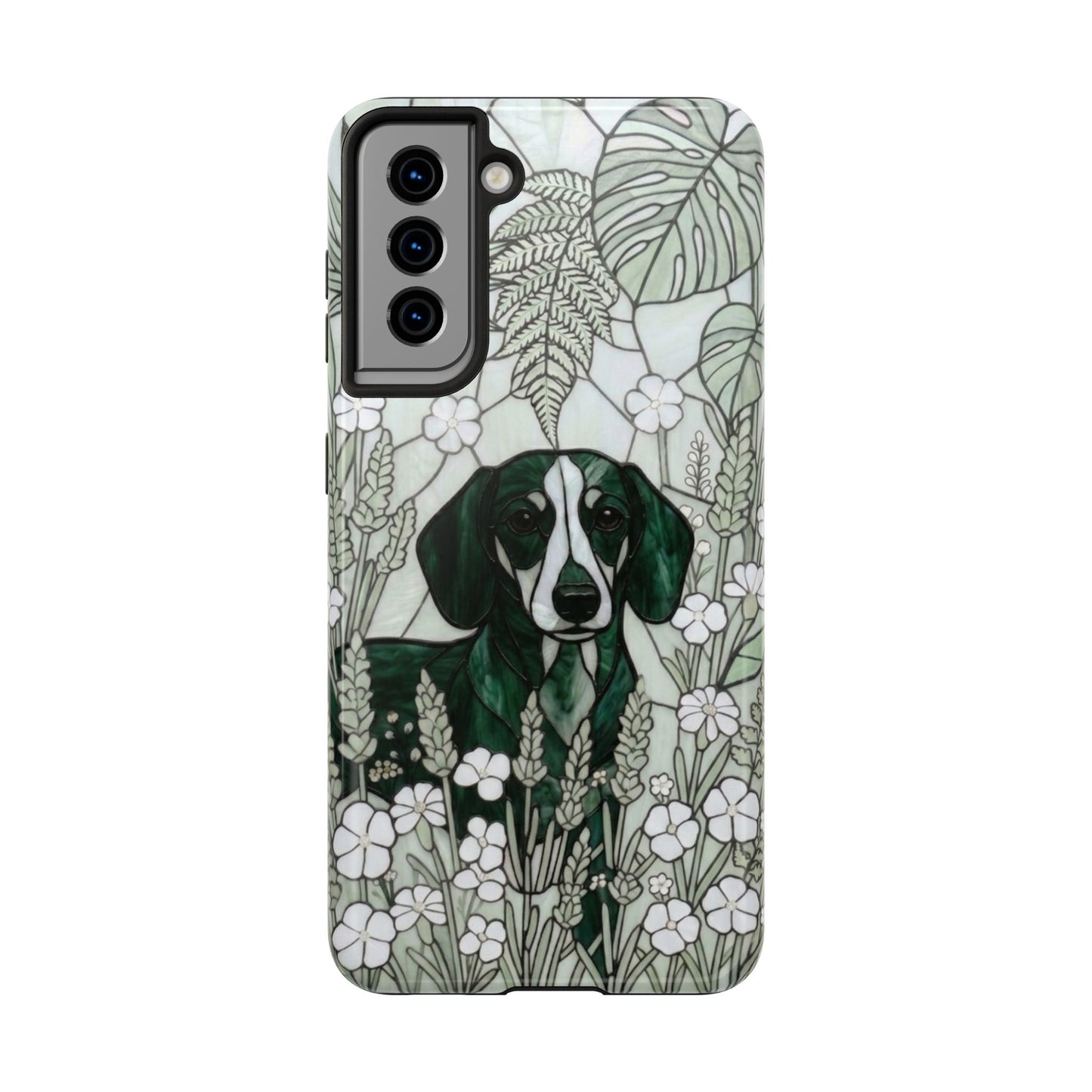 Dachshund Stained Glass Style Tough Case — Botanical Green Theme