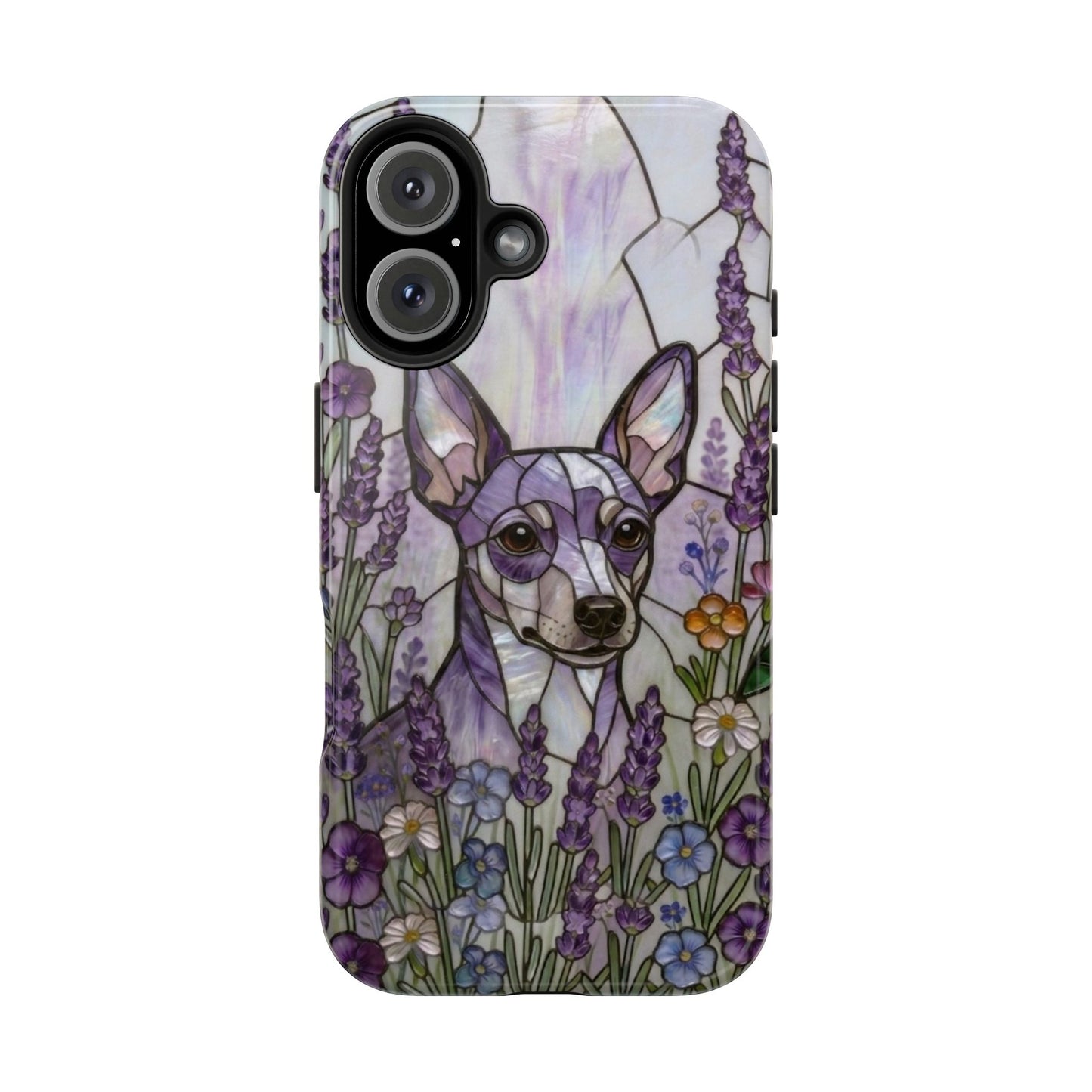 Mini Pinscher Stained Glass Style Tough Case — Lavender Floral Theme
