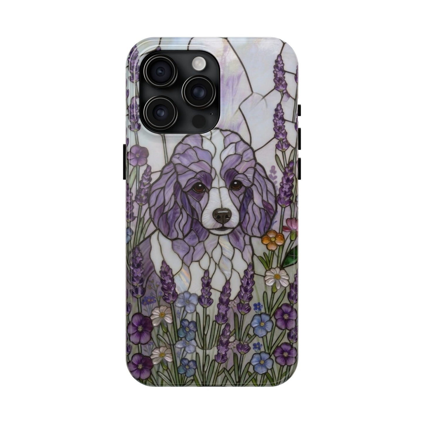 Toy Poodle Stained Glass Style Tough Case — Lavender Floral Theme