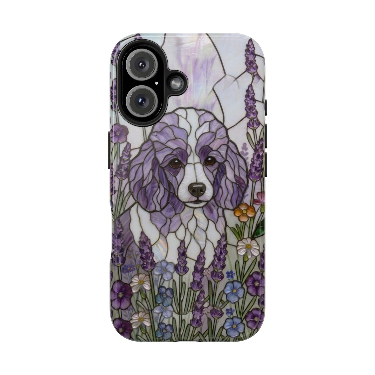 Toy Poodle Stained Glass Style Tough Case — Lavender Floral Theme