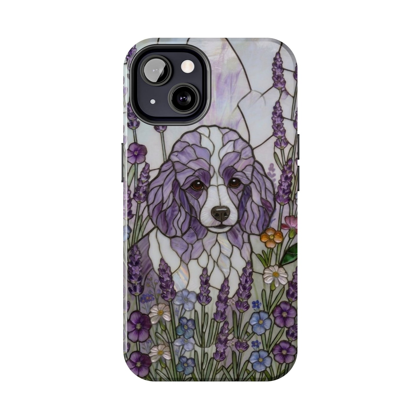 Toy Poodle Stained Glass Style Tough Case — Lavender Floral Theme