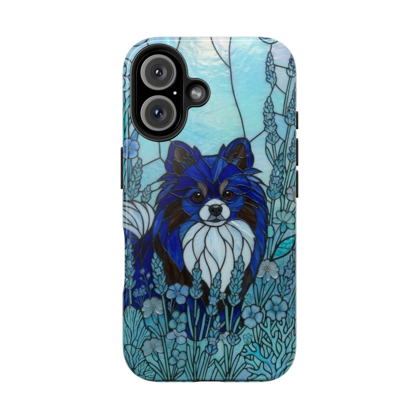 Pomeranian Stained Glass Style Tough Case — Ocean Blue Theme