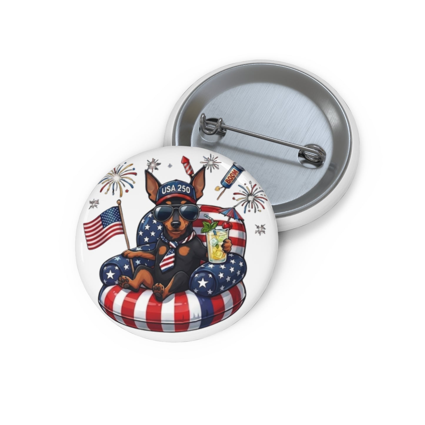 Patriotic Mini Pinscher Pin Button — American Flag Mini Pinscher Lapel Badge