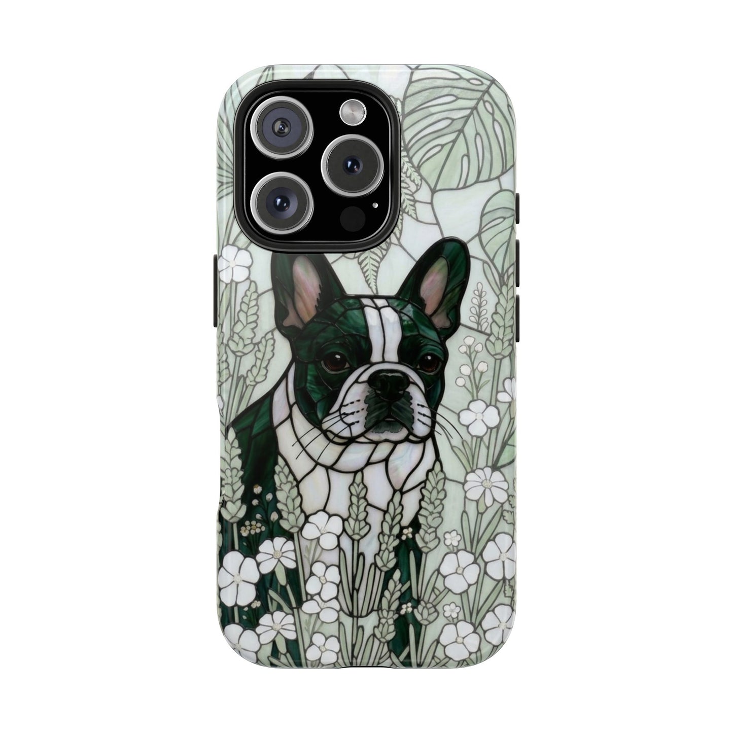 Frenchie Stained Glass Style Tough Case — Botanical GreenTheme