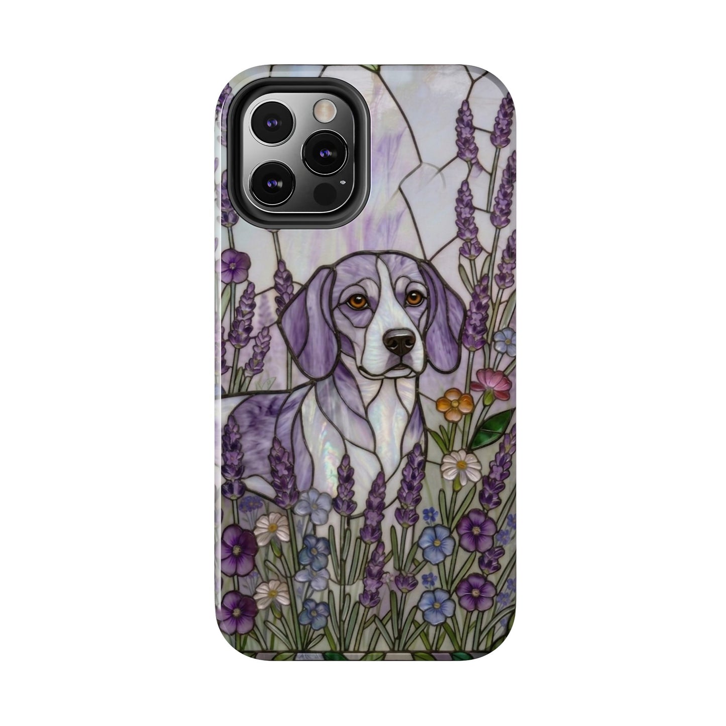 Beagle Stained Glass Style Tough Case — Lavender Floral Theme