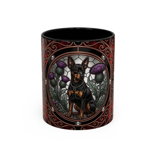 Mini Pinscher Stained Glass Style Thistle Theme Coffee Mug