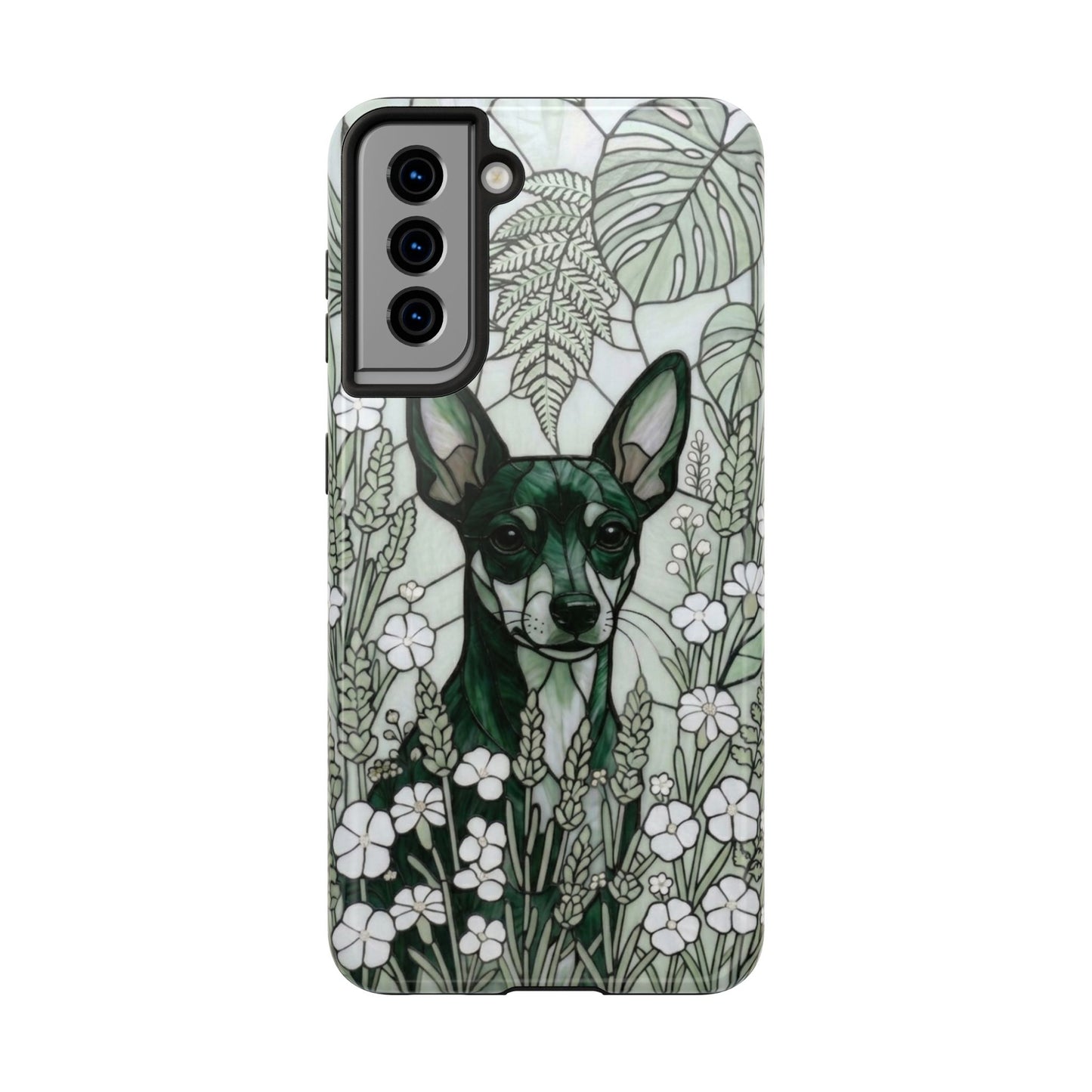 Mini Pinscher Stained Glass Style Tough Case — Botanical Green Theme