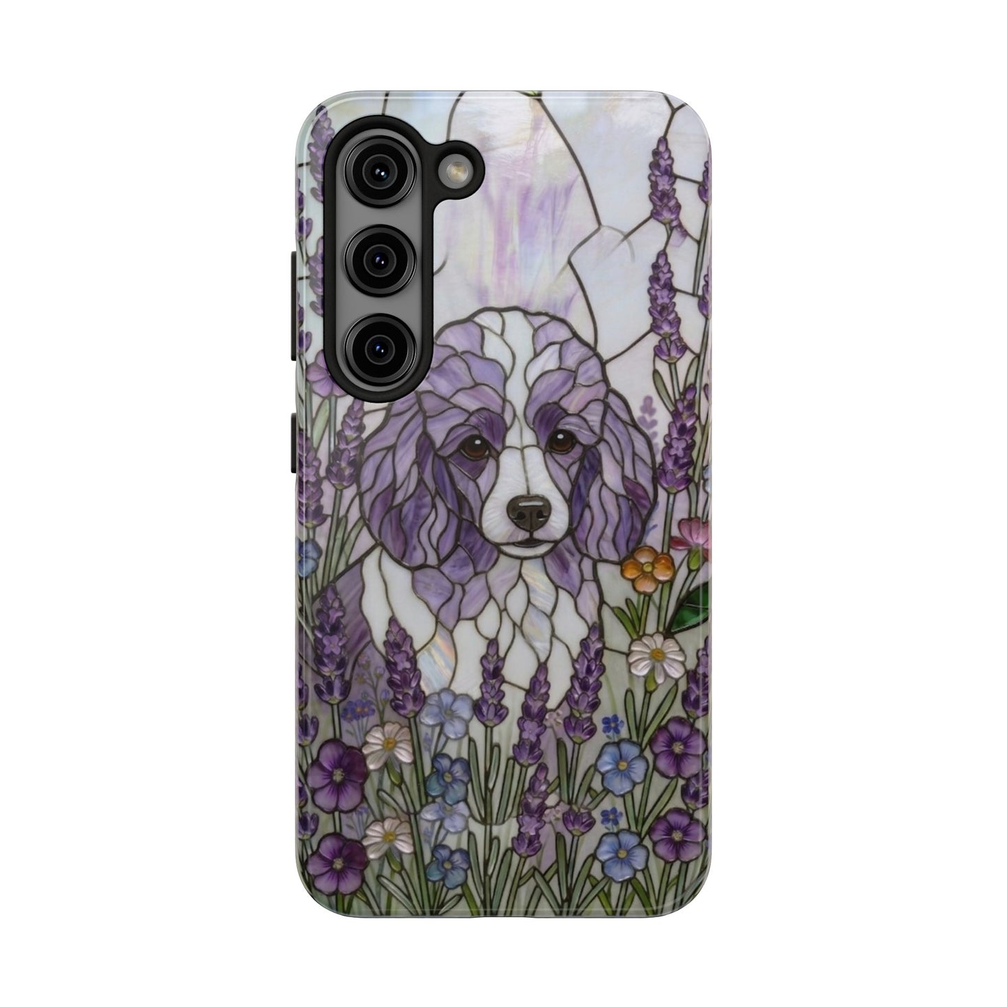 Toy Poodle Stained Glass Style Tough Case — Lavender Floral Theme